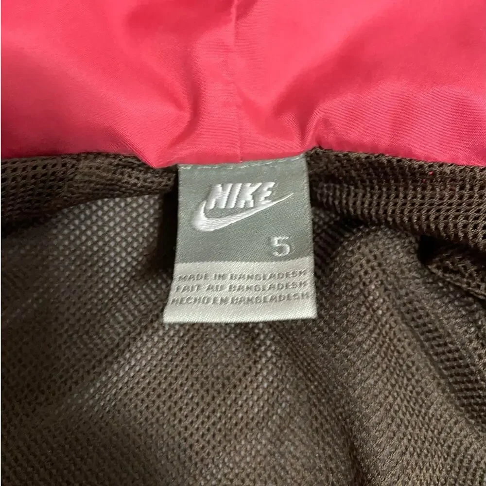 Nike Girl's Hooded Windbreaker Jacket 5 Brown Pink Front Logo Full Zip Up Coat